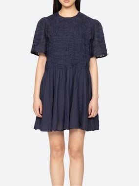 Sea New York Imogen Cotton Corded Ramie Short Sleeve Dress navy small